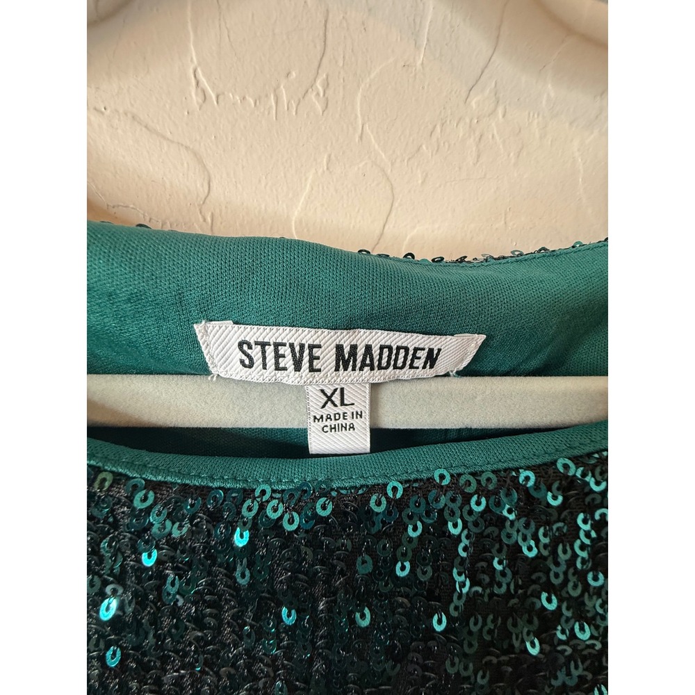 Steve Madden XL Emerald Green Sequin Long Sleeve Party Cocktail Dress - Picture 3 of 4
